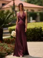 Delicate Sheath V-Neck Pleated Floor-Length Silk Like Satin Bridesmaid Dress