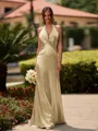 Delicate Sheath V-Neck Pleated Floor-Length Silk Like Satin Bridesmaid Dress