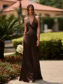 Delicate Sheath V-Neck Pleated Floor-Length Silk Like Satin Bridesmaid Dress