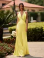 Delicate Sheath V-Neck Pleated Floor-Length Silk Like Satin Bridesmaid Dress