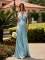 Delicate Sheath V-Neck Pleated Floor-Length Silk Like Satin Bridesmaid Dress