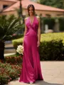 Delicate Sheath V-Neck Pleated Floor-Length Silk Like Satin Bridesmaid Dress