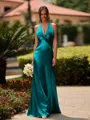 Delicate Sheath V-Neck Pleated Floor-Length Silk Like Satin Bridesmaid Dress
