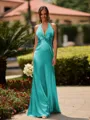 Delicate Sheath V-Neck Pleated Floor-Length Silk Like Satin Bridesmaid Dress