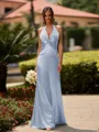 Delicate Sheath V-Neck Pleated Floor-Length Silk Like Satin Bridesmaid Dress