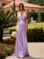 Delicate Sheath V-Neck Pleated Floor-Length Silk Like Satin Bridesmaid Dress
