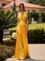 Delicate Sheath V-Neck Pleated Floor-Length Silk Like Satin Bridesmaid Dress