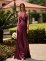 Delicate Sheath V-Neck Pleated Floor-Length Silk Like Satin Bridesmaid Dress