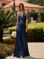 Delicate Sheath V-Neck Pleated Floor-Length Silk Like Satin Bridesmaid Dress