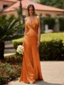 Delicate Sheath V-Neck Pleated Floor-Length Silk Like Satin Bridesmaid Dress