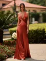 Delicate Sheath V-Neck Pleated Floor-Length Silk Like Satin Bridesmaid Dress