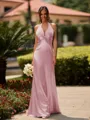 Delicate Sheath V-Neck Pleated Floor-Length Silk Like Satin Bridesmaid Dress