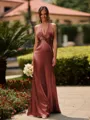 Delicate Sheath V-Neck Pleated Floor-Length Silk Like Satin Bridesmaid Dress