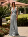 Delicate Sheath V-Neck Pleated Floor-Length Silk Like Satin Bridesmaid Dress