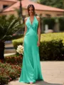 Delicate Sheath V-Neck Pleated Floor-Length Silk Like Satin Bridesmaid Dress