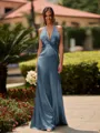 Delicate Sheath V-Neck Pleated Floor-Length Silk Like Satin Bridesmaid Dress