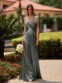 Delicate Sheath V-Neck Pleated Floor-Length Silk Like Satin Bridesmaid Dress