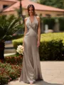 Delicate Sheath V-Neck Pleated Floor-Length Silk Like Satin Bridesmaid Dress