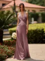 Delicate Sheath V-Neck Pleated Floor-Length Silk Like Satin Bridesmaid Dress
