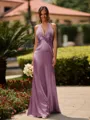 Delicate Sheath V-Neck Pleated Floor-Length Silk Like Satin Bridesmaid Dress