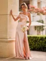 Elegant Sheath One-Shoulder Pleated Floor-Length Silk Like Satin Bridesmaid Dress
