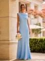 Opulent Sheath Scoop Pleated Floor-Length Charmeuse Bridesmaid Dress