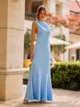 Opulent Sheath Scoop Pleated Floor-Length Charmeuse Bridesmaid Dress