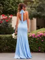 Exquisite Sheath Halter Pleated Floor-Length Charmeuse Bridesmaid Dress