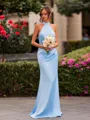 Exquisite Sheath Halter Pleated Floor-Length Charmeuse Bridesmaid Dress