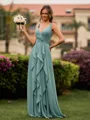 Stunning A-line V-Neck Ruffles Floor-Length Chiffon Bridesmaid Dress
