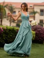 Stunning A-line V-Neck Ruffles Floor-Length Chiffon Bridesmaid Dress