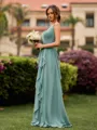 Stunning A-line V-Neck Ruffles Floor-Length Chiffon Bridesmaid Dress