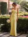 Graceful Sheath Pleated Ankle-Length Silk like Satin Bridesmaid Dress