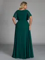 Gorgeous A-line V-Neck Short Sleeves Pleated Floor-Length Chiffon Corset Plus Size Bridesmaid Dress