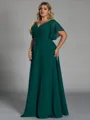 Gorgeous A-line V-Neck Short Sleeves Pleated Floor-Length Chiffon Corset Plus Size Bridesmaid Dress
