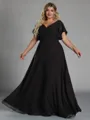 Gorgeous A-line V-Neck Short Sleeves Pleated Floor-Length Chiffon Corset Plus Size Bridesmaid Dress