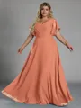 Gorgeous A-line V-Neck Short Sleeves Pleated Floor-Length Chiffon Corset Plus Size Bridesmaid Dress