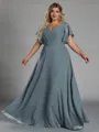Gorgeous A-line V-Neck Short Sleeves Pleated Floor-Length Chiffon Corset Plus Size Bridesmaid Dress