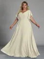 Gorgeous A-line V-Neck Short Sleeves Pleated Floor-Length Chiffon Corset Plus Size Bridesmaid Dress