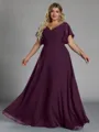 Gorgeous A-line V-Neck Short Sleeves Pleated Floor-Length Chiffon Corset Plus Size Bridesmaid Dress