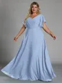 Gorgeous A-line V-Neck Short Sleeves Pleated Floor-Length Chiffon Corset Plus Size Bridesmaid Dress