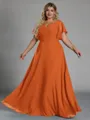 Gorgeous A-line V-Neck Short Sleeves Pleated Floor-Length Chiffon Corset Plus Size Bridesmaid Dress