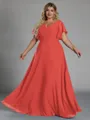 Gorgeous A-line V-Neck Short Sleeves Pleated Floor-Length Chiffon Corset Plus Size Bridesmaid Dress