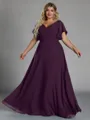 Gorgeous A-line V-Neck Short Sleeves Pleated Floor-Length Chiffon Corset Plus Size Bridesmaid Dress