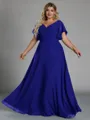 Gorgeous A-line V-Neck Short Sleeves Pleated Floor-Length Chiffon Corset Plus Size Bridesmaid Dress