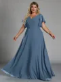 Gorgeous A-line V-Neck Short Sleeves Pleated Floor-Length Chiffon Corset Plus Size Bridesmaid Dress
