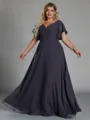 Gorgeous A-line V-Neck Short Sleeves Pleated Floor-Length Chiffon Corset Plus Size Bridesmaid Dress