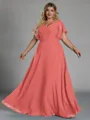 Gorgeous A-line V-Neck Short Sleeves Pleated Floor-Length Chiffon Corset Plus Size Bridesmaid Dress