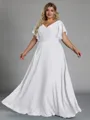 Gorgeous A-line V-Neck Short Sleeves Pleated Floor-Length Chiffon Corset Plus Size Bridesmaid Dress