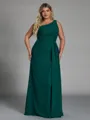 Breathtaking A-line One-Shoulder Pleated Floor-Length Chiffon Corset Plus Size Bridesmaid Dress